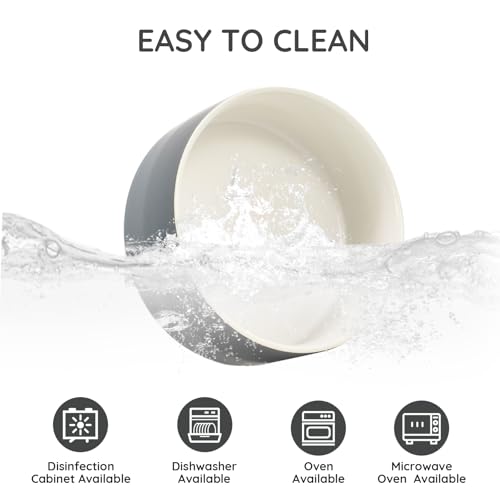 SPUNKYJUNKY 13.5OZ Ceramic Dog and Cat Bowl, Modern Cute Weighted Food Water Bowl for Replacement White-Grey (2 Pack) - color: White-grey, size: 1.7 CUPS × 2