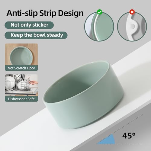 Havniva Raised Cat Bowl, 6.1” Elevated Ceramic Cat Food and Water Bowl Set | Cat Bowls Elevated, Whisker Friendly Cat Bowl, Non-Slip Wood Stand, Food-Grade Ceramic, Wide Opening, Dishwasher Safe - color: 2 x Bowl + Stand - Light Green, size: 6.1inch