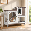 Aivituvin Rabbit Cage Indoor, 2-Story Bunny Cage with Leak-Proof Trays, Chew-Proof Wooden Rabbit Cage on Wheels for Small Pets (39.3" L x 22" W x 36.8" H) - Brown - color: Brown