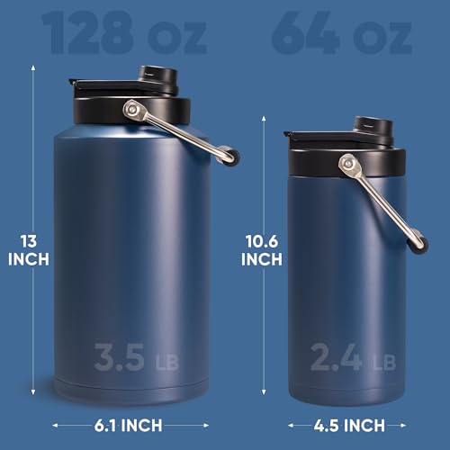 Fijinhom Half Gallon Insulated Water Bottle for Travel: 2-in-1 Straw and Spout Lid, Keep Cold 24Hrs, Leakproof, 64oz Water Jug With Handle, Vacuum Stainless Steel for Sports, Hiking, Trip(Dark Blue) - color: Dark Blue, size: 64 Ounces