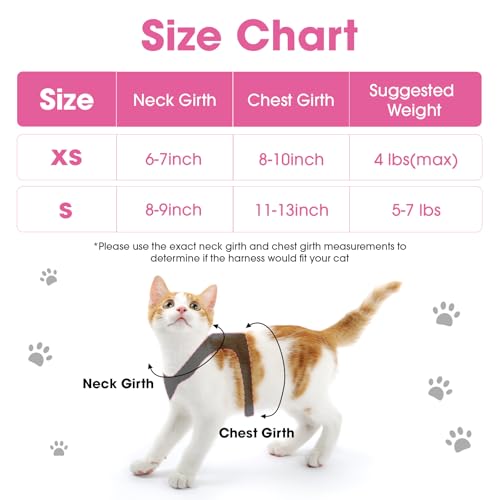 Cat Vest Harness and Leash Set, Escape Proof Kitten Harness Pink XS | Safe Reflective Strips, Adjustable Easy Wear Kitty Harness, Sturdy Clip Buckle, Breathable Mesh , for Kitty Puppy Bunny Walks - color: Pink, size: XS