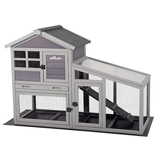 Aivituvin Rabbit Hutch Outdoor Chickecn Coop Indoor Bunny Cage with Pull Out Tray,Upgrade Version,Removable Bottom Wire Mesh 53.4" L x 23.6" W x 38.1" H - color: Deep Grey