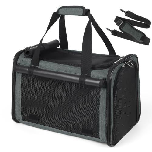 YUDODO 25lbs Cat Carrier Lightproof Soft Sided Pet Carrier for Large Cat | Airline Approved, Lightproof Breathable Design, Side Pockets, Durable Mesh, Foldable and Portable, Grey green - color: Grey green