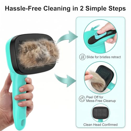 Self Cleaning Slicker Brush & Nail Clippers for Dog and Cats | 2 Pcs, Shedding Long and Short Haired Pets, Skin Friendly, Deshedding Grooming Tool - color: Green 2 PCS