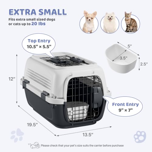 Magshion 18 Inch Hard-Sided Dog Cat Carrier, Grey | Top&Front Door Access, Plastic Dog Kennel for Traveling, Durable Handle, Ventilation, Detachable Pet Bowl, For Pet Up 20 lbs - size: 18"L x 10.5"W x 12"H