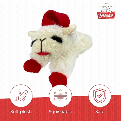 Multipet Lamb Chop Dog Plush Toy w/ Santa Hat - Squeaky Toy for All Dogs - Extra Soft Plush - Stuffed Animal for Cuddling & Playing (6”, Cream) - size: 6", style: Santa Hat