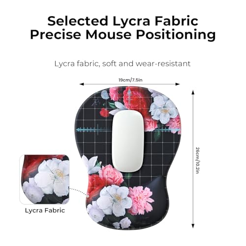 EooCoo Mouse Pad with Gel Wrist Rest, Ergonomic Mousepad Wrist Alignment | Middle Concave Design for Natural Wrist Alignment, Non-Slip Base Mousepad, Carpal Tunnel Relief, Office Desk Accessories - color: Black Flower