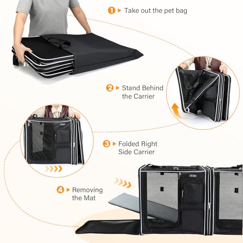 Lekereise Large Cat Carrier Soft Sided, 28" x 13" x 13", Large cat Travel Carrier for 2 Cats with Zipper Locks for Moving Across The Country(No Hammock), Foldable for Storage, Black - color: Foldable Black