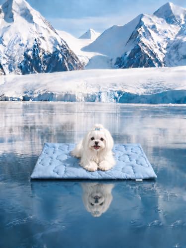 Huafly Dog Cooling Mat,Dual-Sided Cooling Mat for Dogs–Cooling Fabric for Summer,Velvet for All Seasons–Portable for Crate,Car Seat,Sofa&Floor,Machine Washable,Keeps Cats,Dogs&Puppies Cool,Cloud Blue - size: S：18" x 24" x 0.8"Th
