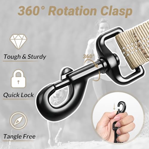 rabbitgoo Tactical Dog Leash, Heavy Duty Training Bungee Lead | Military Leash with 2 Padded Control Handles for Medium Large Dogs, No Pull for Shock Absorption, Reflective, Brown, 5.2FT - color: Brown, size: Max: 5.2ft