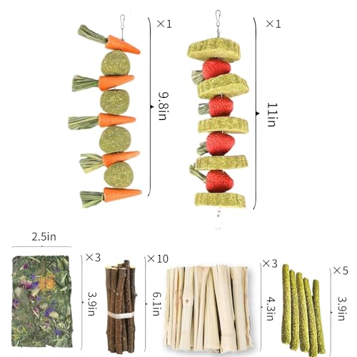 31 Pcs Small Pet Chew Toys for Dental Health - Natural Apple Wood, Timothy Grass Sticks & Sweet Bamboo, Teeth Grinding Toys for Rabbits, Guinea Pigs, Hamsters, Chinchillas Cage Accessories