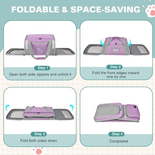 Cat Carrier Top Load, Privacy Curtains Soft Pet Travel Bag Airline Approved | Collapsible Soft-Sided Cat/Dog/Pet Carrier for Small Cats Dogs Puppy Under 16 lb, Washable Kitten Mesh Cage (16.9x10.8x10.8) - color: Purple