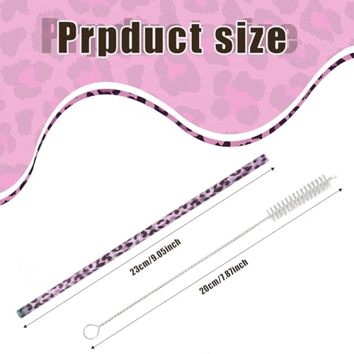 30 Pcs Reusable Purple Leopard Print Straws Cheetah Print Plastic Drinking Straws with 2 Cleaning Brushes for Fun Animal Print Party Favors Birthday Party Supplies - color: Purple
