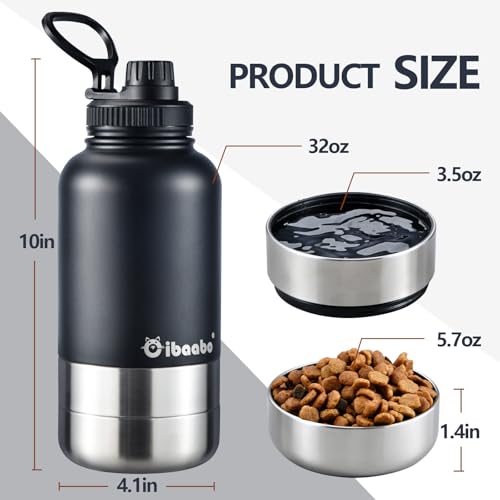 Cibaabo Insulated Dog Water Bottle 32oz Keep Water Cool with 2 Bowls | Travel Feeding & Hydration | Stainless Steel Double Wall Thermos | Portable Pet Dispenser | for Dog & Owner | Hiking Beach - color: Buttercream