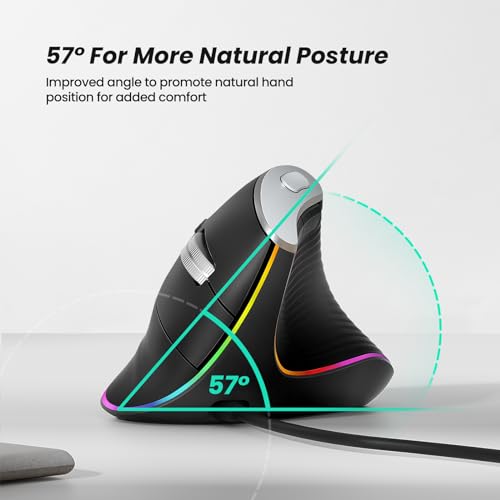 Nulea M504 Wired Vertical Mouse, USB Optical Ergonomic Mouse Wired with 4 Adjustable DPI, 11 RGB Backlight Modes, Compatible for Laptop, PC, Desktop, Mac, Black - color: B-Black