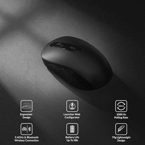 Keychron BM25 Quiet-Click Wireless Mouse, Ergonomic Rechargeable Mice with Tri-Mode, 2.4G/Bluetooth 5.2/Wired, 1000Hz Polling Rate, Adjustable DPI, Programmable for Mac, Windows, Linux - Black - color: Black