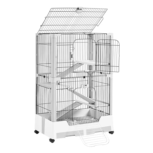 Yaheetech Rolling Small Animal Cage 4 Level Pet Cage with Open Top&Pull-Out Tray for Rabbits, Guinea Pigs, Ferrets and Chinchillas - size: 30.0"L x 20.0"W x 45.0"H