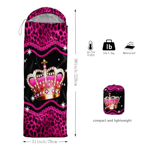 QOOMO Camping Sleeping Bags,3 Season Warm & Cool Weather,Lightweight,Waterproof Sleeping Bags for Adults & Kids,Traveling,and Outdoors,Camping Gear Equipment - color: pink crown