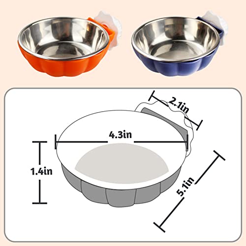 Fhiny Crate Dog Bowl, Removable Stainless Steel Pet Cage Bowl Hanging Food & Water Feeder Coop Cup for Cat, Puppy, Ferret, Birds, Guinea Pigs 2 Pack