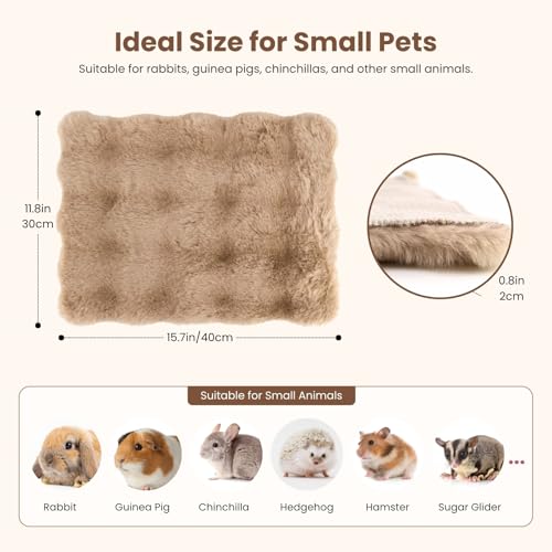 2 Pack Rabbit Mat, Soft Plush Bunny Bedding with Non-Slip Bottom, Washable Fluffy Guinea Pig Cage Liner, Small Pet Sleeping Pads for Hamster, Chinchilla, Khaki - color: Khaki