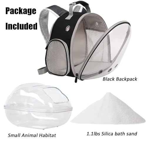 Portable Travel Backpack Habitat for Small Animal, Space Capsule Bubble Window Guinea Pig Bird Bearded Dragon Turtle Carrier Rabbit Squirrel Hamster Cage Breathable Handbag - color: Black
