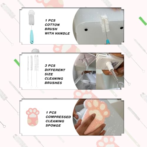 9PCS Pet Water Fountain Cleaning Kit with Compressed Sponge and Storage Box | Dog and Cat Water Fountain Brushes Fit Most Pet Water Dispensers,Pet Drinking Dispenser Cleaning Kit Cleaning brush