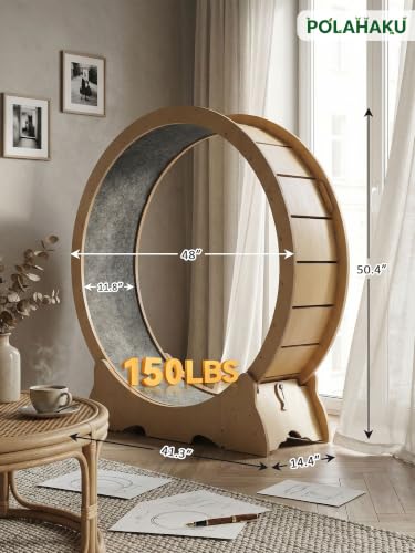 Cat Wheel for Indoor Cats, 48 Inch Diameter Exercise Running Wheel | Enhanced Base, Safety Lock, Quiet, For Cat's Longer Life Fitness, Wide Surface, Low-Entry Design, Easy Assembly, Natural Wood - color: Natural