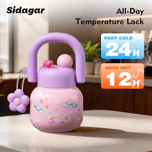 22 oz Tote Insulated Water Bottle with Handle, Leakproof, Rainbow | Cute design with durable 316L stainless steel, dual sip, keeps drinks hot or cold longer, travel and everyday hydration - color: Rainbow