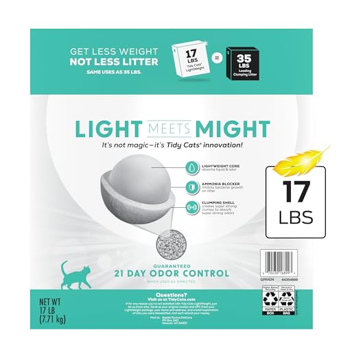 Purina Tidy Cats Low Dust Clumping Cat Litter, LightWeight Free & Clean Unscented, Multi Cat Litter - 17 lb. Box | Unscented, charcoal-powered formula offers 21-day odor control and tight, dust-free clumping. - size: 17 Pound (Pack of 1)