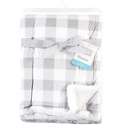 Hudson Baby Unisex Baby Plush Mink and Sherpa Blanket, Gray Plaid, One Size - color: Gray Plaid, size: One Size
