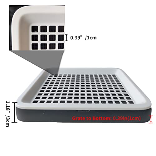 Guinea Pig Litter Box, Small Animal Cage Potty Tray, Detachable Grid Pan | Black-and-white PP litter tray with detachable grid, low entry and side grips for guinea pigs and other small pets