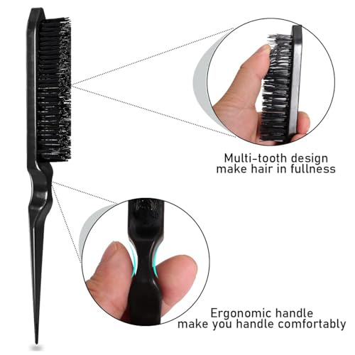 Comb Set, Black comb,3 Pcs. slick back hair brush,Slick Back Brush with Edge Brush, styling comb for kids for middle part，Rat Tail Comb, Teasing Brush Set for Smoothing brush Baby Hair