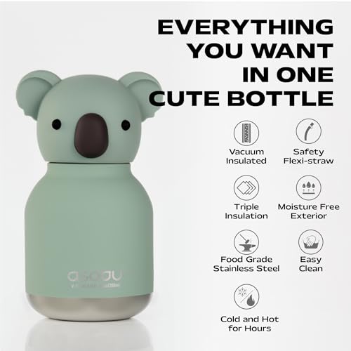 asobu Mini Bestie Water Bottle, Cute Collectible Character, Stainless Steel | 6.7 oz, Leak Proof Seal, Spill Resistant, BPA Free Materials, Dishwasher Safe, Reusable Straw Included, Great Gift Idea - color: MINI FINN THE KOALA