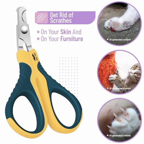 Mr. Pen- Cat Nail Clipper, Stainless Steel | Professional Sharp Cat Claw Trimmer for Small and Medium Cats, Pet Nail Clipper with Sturdy Non Slip Handle - color: Yellow/Dark Teal