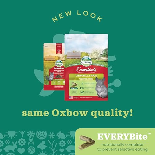 Oxbow Essentials Chinchilla Food, Made with Oxbow Alfalfa, Vitamin & Mineral Rich Food for Chinchillas, Small Animal Pet Pellets, Made in USA, High Fiber, 10 lb Bag | Chinchilla Food, All Ages, Uniform Diet, Alfalfa Hay, High Fiber, Prevents Selective Fee
