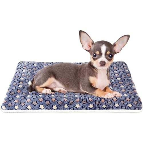 Mora Pets Dog Bed Crate Pad Ultra Soft Pet Mat Star Print 22 Inch Blue | Washable Crate Mat for Large Medium Small Dogs, Reversible Fleece Dog Crate Kennel Mat Flat Cat Bed Liner - color: Dark Blue, size: 22-Inch