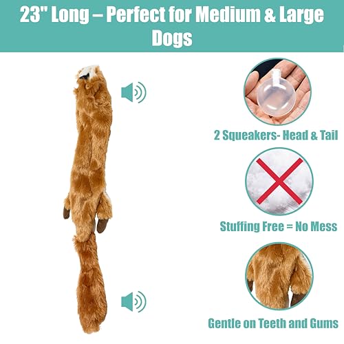 SPOT Skinneeez Squirrel 23-Inch Stuffing-Free Plush Dog Toy – Realistic Design with 2 Squeakers – Durable, Soft Polyester for Medium & Large Dogs – Tug, Fetch & Shake Play – for Moderate Chewers - style: Squirrel