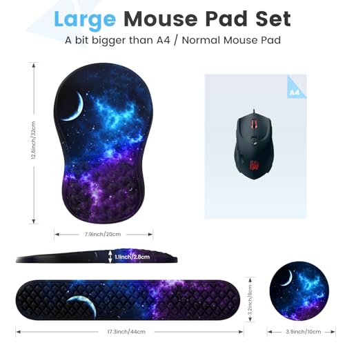HAOCOO 3-Pcs Ergonomic Keyboard Wrist Rest Set with Mouse Pad | Ergonomic Wrist Support Set, Memory Foam Cushion, Smooth Tracking Surface, Massage Texture, Non-Slip Office Desk Accessory - color: Marble Blue