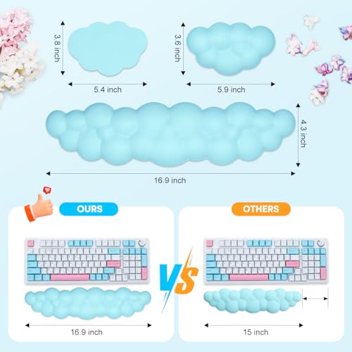 JIKIOU Upgrade Leather Cloud Wrist Rest for Keyboard and Mouse & Cup Pad | Wish Gift-Cute Cloud Shape, Comfortable and don’t Irritate to Skin, Non-Slip PU Base,Soft Memory Foam filled for Pain Relief - color: 11blue