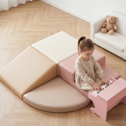 Sumbababy Climbing Foam Blocks for Toddlers: Waterproof Pu Leather Soft Climber - 4 Pcs Toddler Indoor Climbing Toys - Kids Outdoor Playground Playset Best Gift Preschool Daycare Supplies（Pink/Beige） - style: Pink/Beige