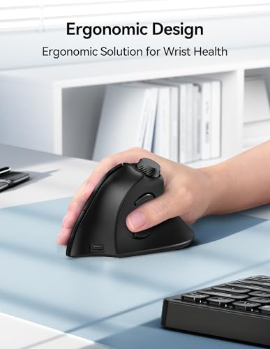 TECKNET Ergonomic Mouse, Rechargeable Wireless Bluetooth Mouse (BT 5.0/5.0+2.4G), Vertical Mouse with Volume Knob, Quiet Clicks, Cordless Mice 6 Adjustable DPI with USB A Receiver, Wide Compatibility