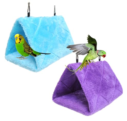 2 Pack Warm Bird Nest House Bed Hanging Hammock Plush Hanging Snuggle Cave Sleeping Bed Happy Hut for Parrot Parakeet Cockatiel Conure Cockatoo African Grey Macaw (Blue&Purple) - color: Blue and Purple