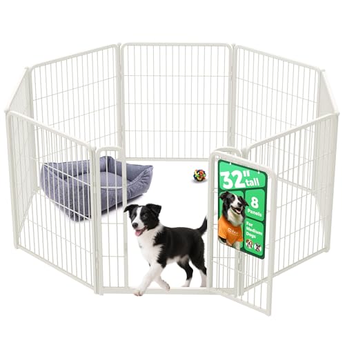 FXW Homeplus Indoor Dog Playpen, 32" H, 8 Panels, for Small & Medium Dogs | Stress-free play, Heavy-duty, Semi-open design, Easy setup, Threshold-free gate, Expandable, Patented - color: White, size: 32"H