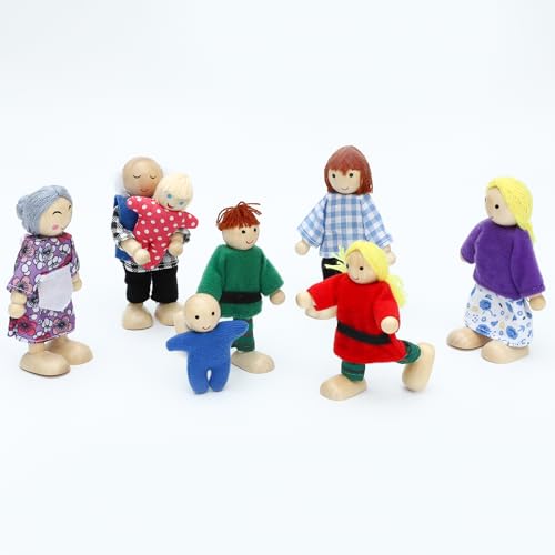 ONEST 8 Pieces Wooden Dollhouse Family Set Mini People Figures Sets Dollhouse Dolls Wooden Doll Family Pretend Play Figures Accessories for Pretend Dollhouse - style: Different Style