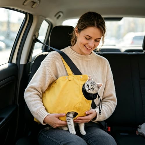 Cat Carrier Bag, Soft Pet Canvas Shoulder Carrying Pouch Hand Free Kitten Backpack with Holes for 5-11 lbs Small Dogs, Cats, and Pets Outdoor Travel, Yellow - color: Yellow