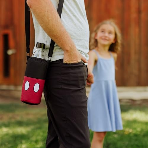Picnic TIME Disney Shorts Bottle Cooler Tote, Insulated Water Bottle Holder with Adjustable Shoulder Strap for Travel Picnic Theme Parks, Fits 20 to 26 oz Bottles - color: Disney Mickey Mouse - Black with Red Pattern