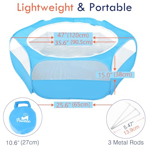 Pawaboo Small Animal Playpen with Zippered Cover,Light Blue | Portable pop-up pet tent for supervised rabbits, guinea pigs, chicks and kittens; water-resistant bottom and 3 metal rods - color: C-Light Blue