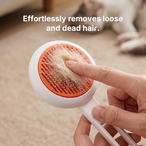 Self Cleaning Cat Dog Brush, Pet Deshedding Grooming Comb with Fine Stainless Steel Teeth, Hair Removal Slicker Brush for Long and Short Hair Pets