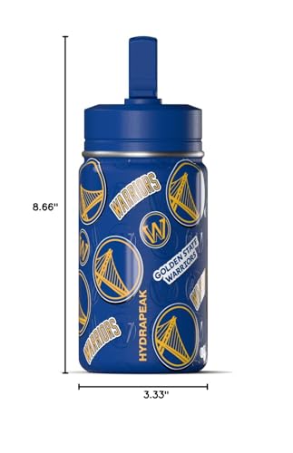 Hydrapeak NBA Officially Licensed Golden State Warriors Mini 14oz Kids Stainless Steel Water Bottle with Straw Lid & Flexible Handle, Double Wall Insulated, Spill Proof, Perfect for Back to School - color: Golden State Warriors