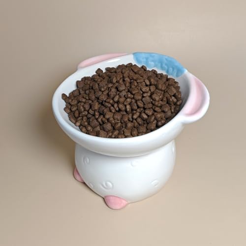 Cute Highland Cow Design Elevated Cat Bowl,Catoon Animal Dish - 15° Tilted Ceramic Pet Food Dish, Anti-Vomit for Cats/Dogs, Wide Mouth, Holds 150g Kibble - color: Blue Cow